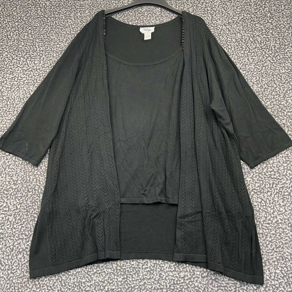 Bob Mackie Studio Cardigan 3X Plus Size Black Knit Open Front